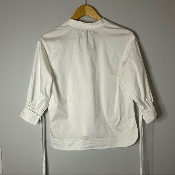 Rebecca Taylor White Short Sleeve V-Neck Twill Blouse - Picture 7 of 12